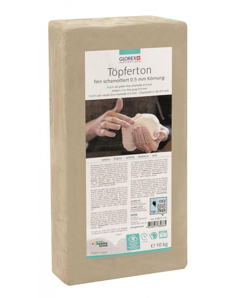 Argile de poterie finement chamotté 0,5mm, 10kg